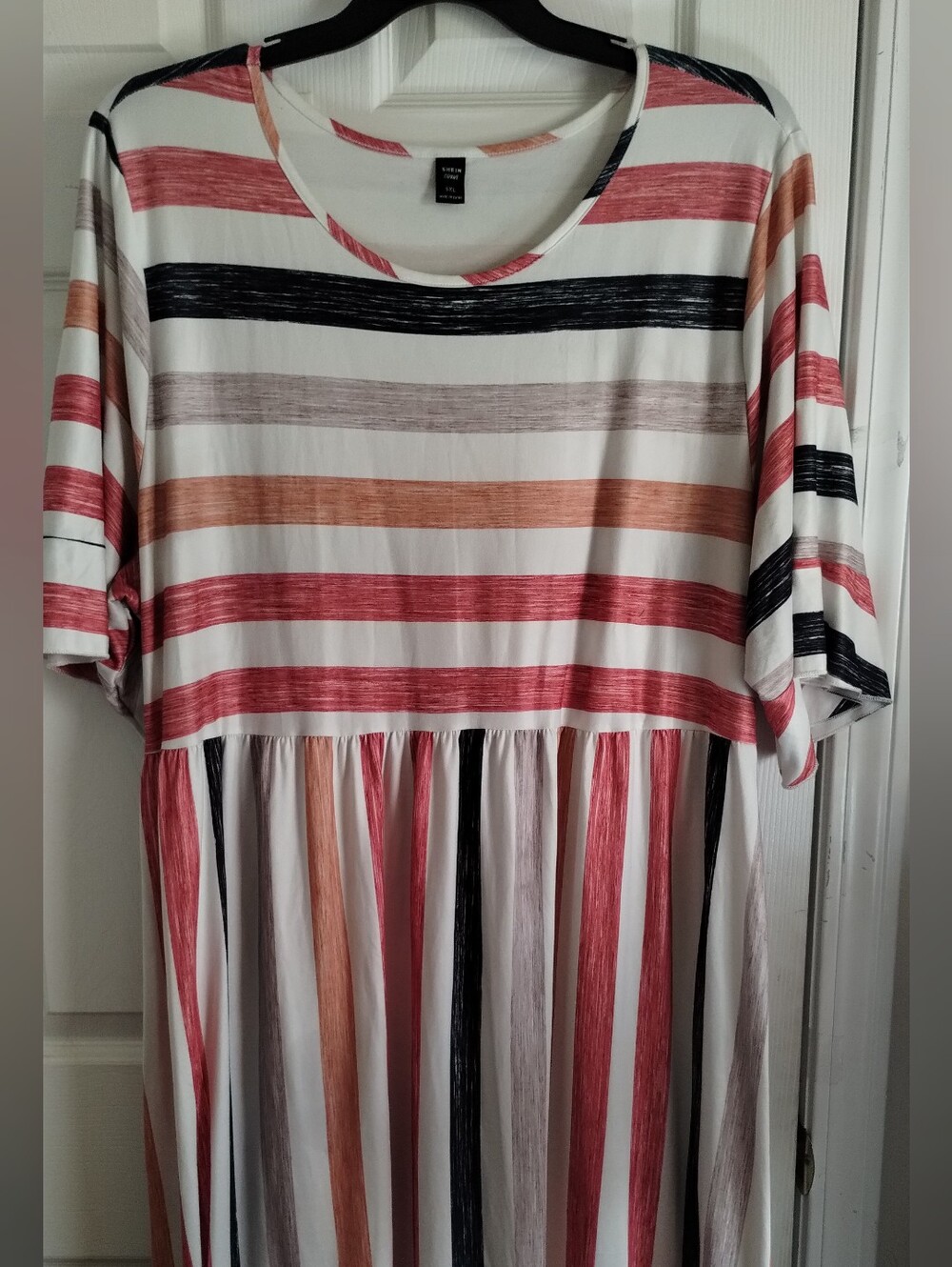 Plus Size SHEIN Red/Black/Cream Striped Short Sleeve Casual Summer Max Dress